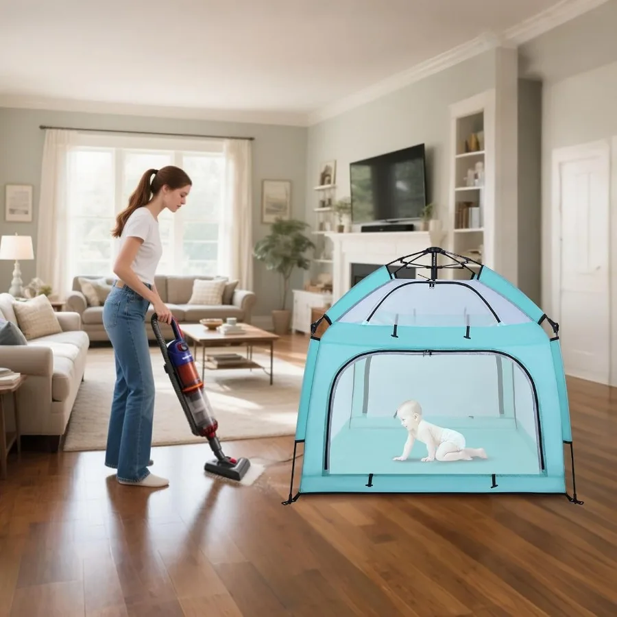 Parque infantil portátil para bebé con dosel, patio de juegos infantil, tienda de playa, mosquitera para interior y exterior, verde