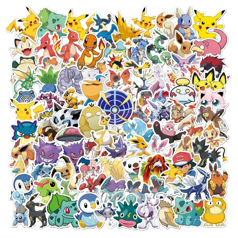 Pegatinas de Pokémon de 50/100 piezas para niños, paquete Kawaii, pegatina de Anime, cuaderno de bocetos estéticos, papelería, juguetes clásicos