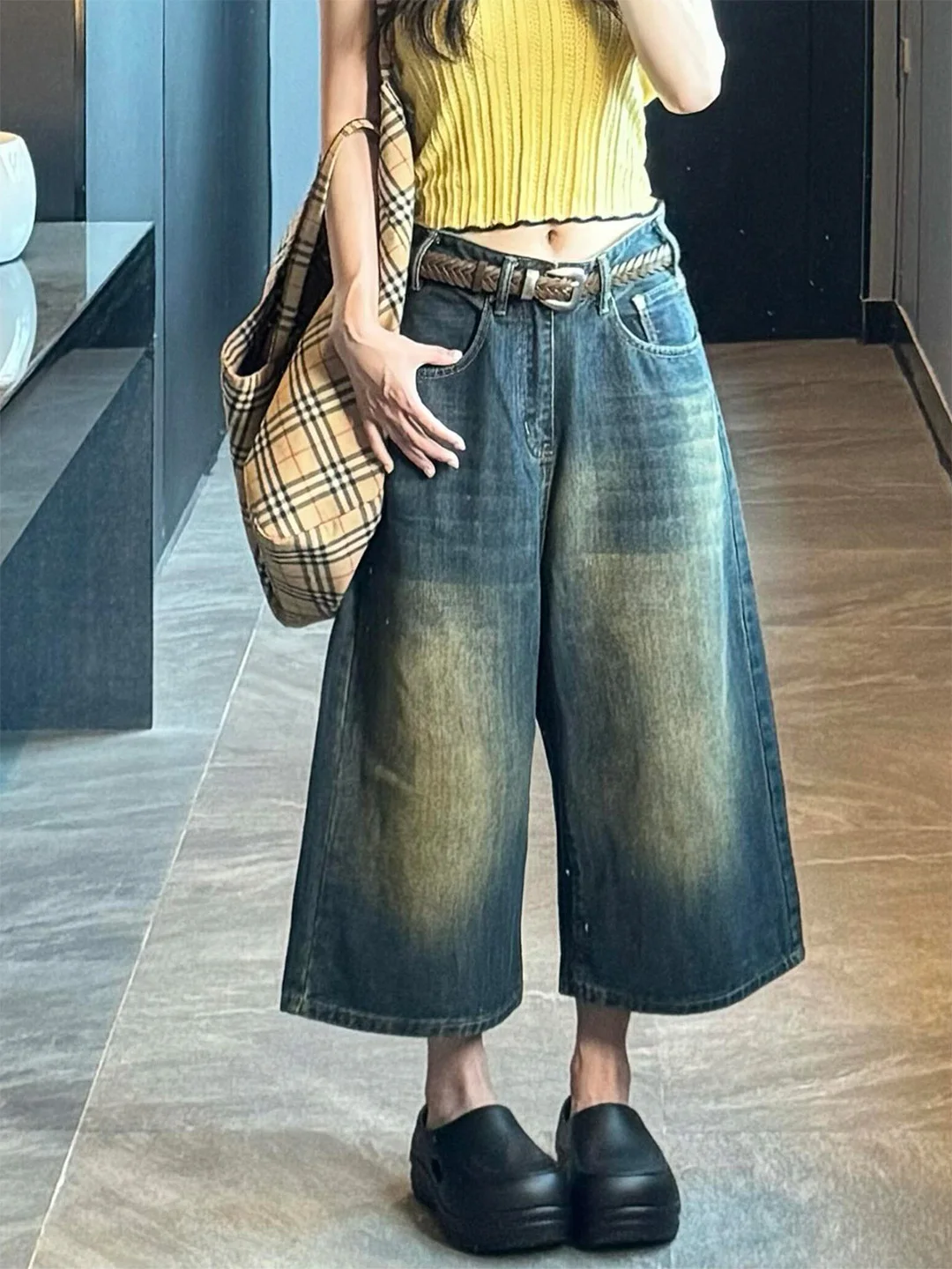 

High Waist Loose Fit American Retro Seven Inch Denim Jeans Women's Summer New Style Wide Leg Loose Mid-Calf Pants