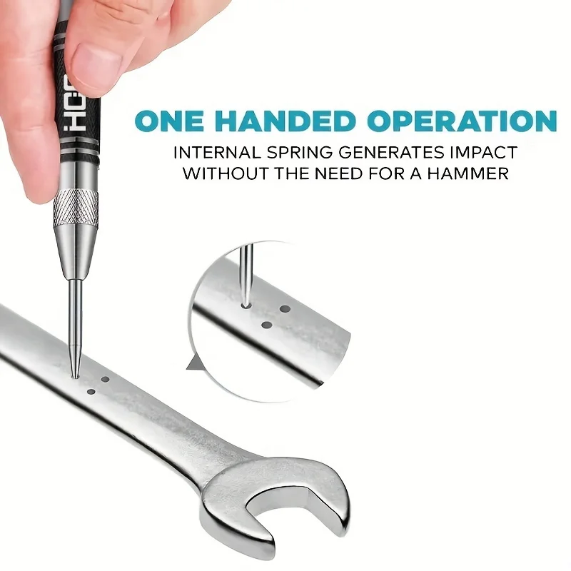 Adjustable spring metal drilling tool with a super strong alloy tungsten steel tip center punch for woodworking and marking