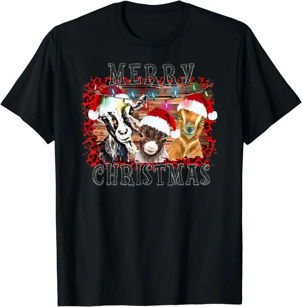 NEW Cute Goats Christmas Lights Funny Farm Animal Christmas Gift T-Shirt S-3XL