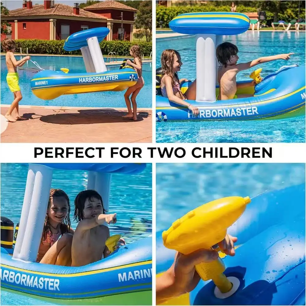 Children's inflatable cartoon game boat, children's sunshade inflatable water jet boat, children's water combat game boat
