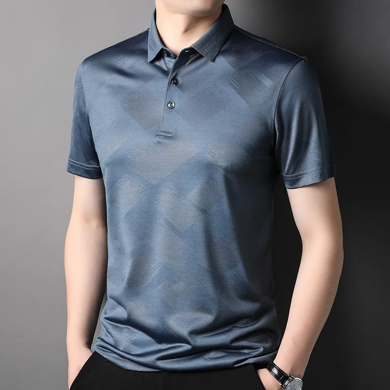 

2022 Mulberry Silk Golf Men's Polo Shirts Luxury Short Sleeve Jacquard Business Casual Male T-shirts Summer Simple Man Tees