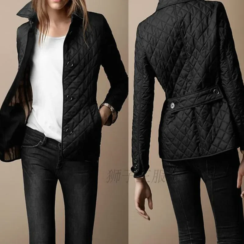 Fashion casual fall/winter lapel single-breasted slim-fit cotton jacket, small cotton coat, female temperament slim-fit warm coa