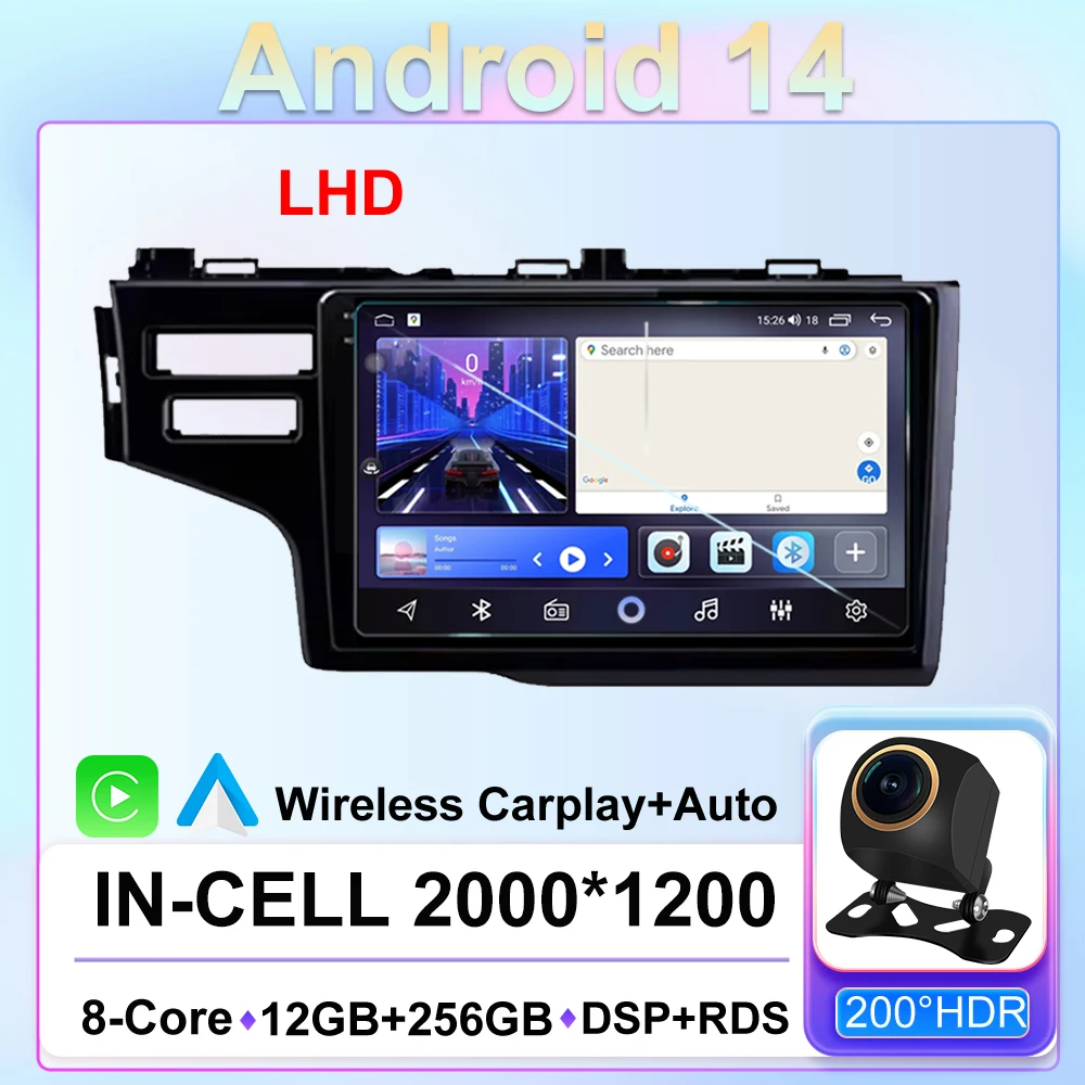 

Carplay Auto Radio For Honda Jazz 3 2015 - 2020 Fit 3 GP GK 2013-2020 Car Android 14 Navigation 2Din DSP Video Player Stereo Vid