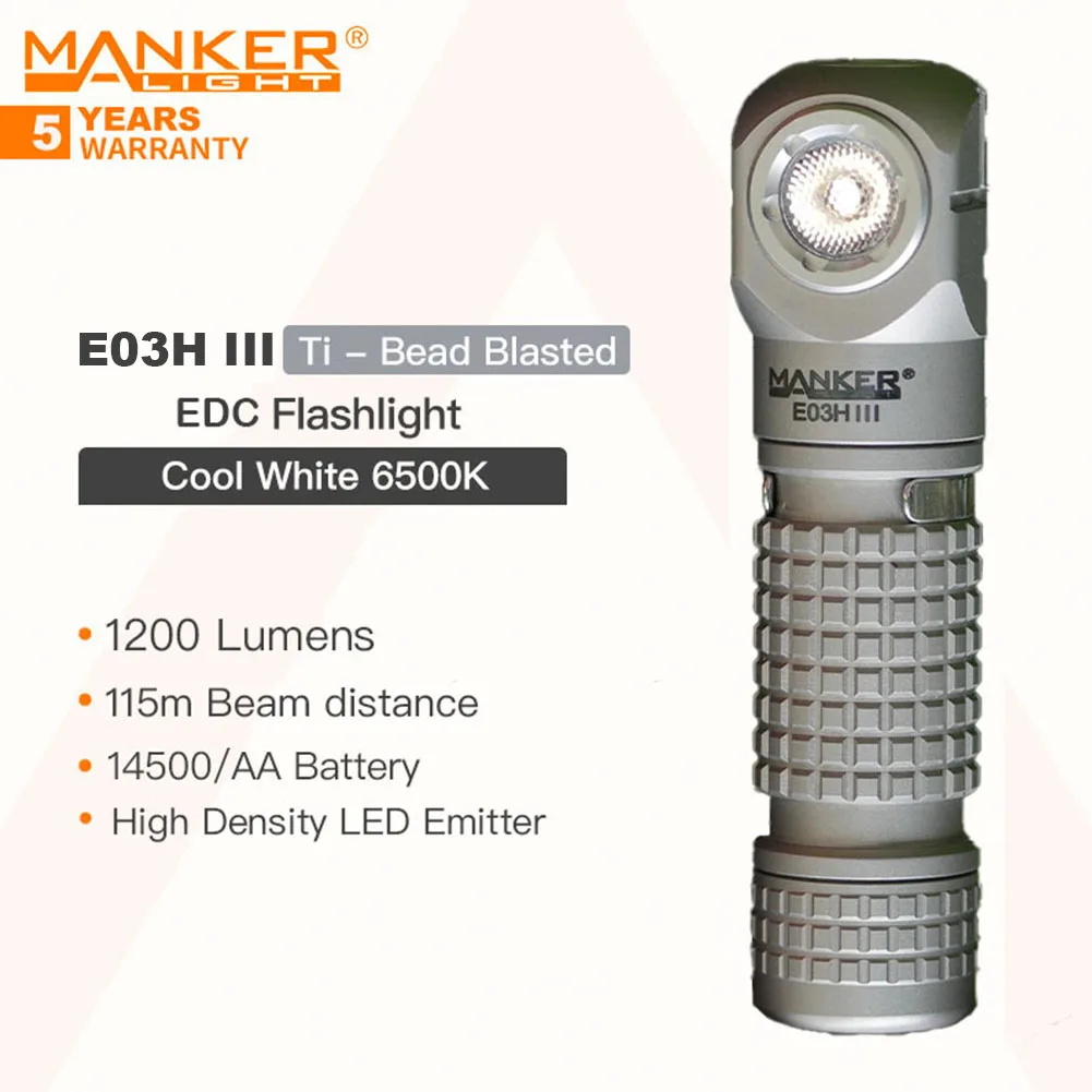 Manker E03H III 1200 Lumens, Magnetic Tail,Rechargeable Portable Flashlight/Headlamp,Includes Filter+14500 Battery+headband+clip