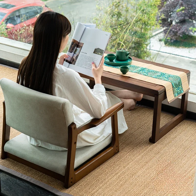 

Japanese Solid Wood Floor Tatami Legless Backrest Chair with Upholstery Cushion Home Furniture Leisure Lazy Chair for Bay Window