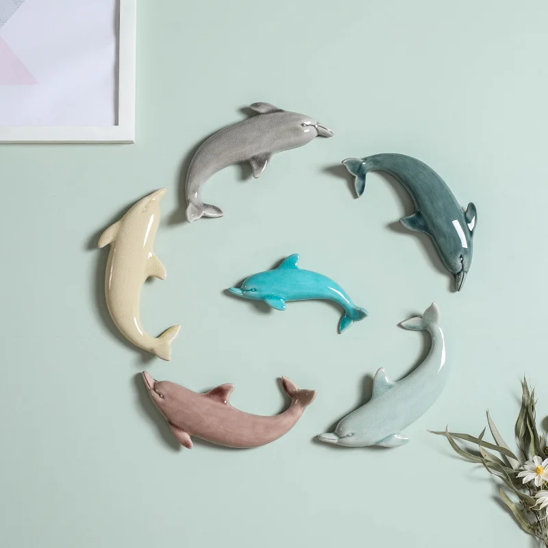 

1 Pcs Nordic Style 3D Ceramic Dolphin Murals Wall Hanging Background Decor Crafts Restaurant Living Room Office Decor Ornaments