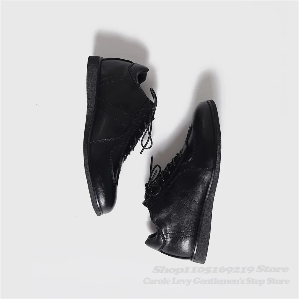 Cowhide German Training Shoes Men's Anti Velvet Splicing Retro Casual Sports Thin Soled Lace Up Comfortable Leather Shoes