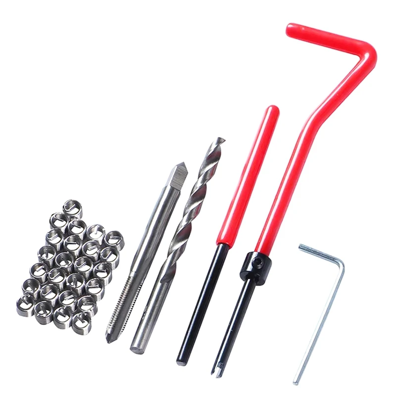

ABSU 30PCS Thread Repair Kit For Restoring Damaged Thread Spanner Wrench Twist Drill Bit Hand Tool Thread Repair Tools M5x0.8