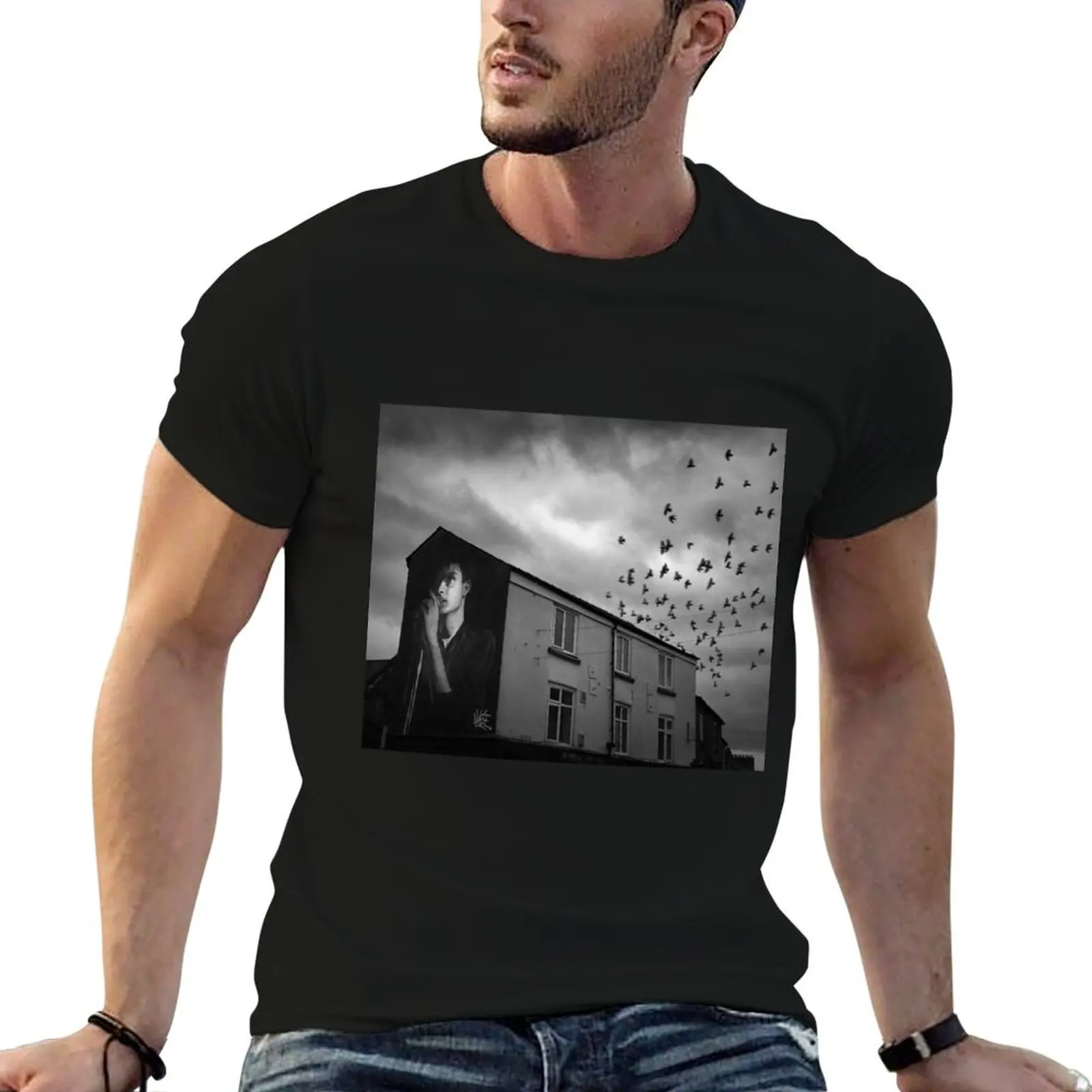 

Ian Curtis mural photo Mill St Macclesfield UK T-Shirt street wear cotton graphic tees mens designer clothes