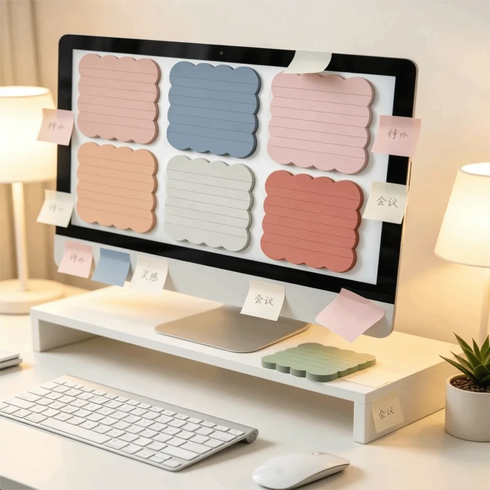 240 Sheets Self-adhesive Self Sticky Notes Vintage Colors Adhesive Backing Wavy Note Pads Blank Note Pads Wavy Edge