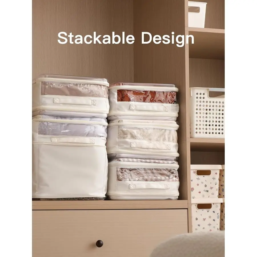 Pack Sheet Organizers And Storage, Double Side Clear Hard Shell Window. Expandable Blanket Storage Bags, Large Stackable Closet