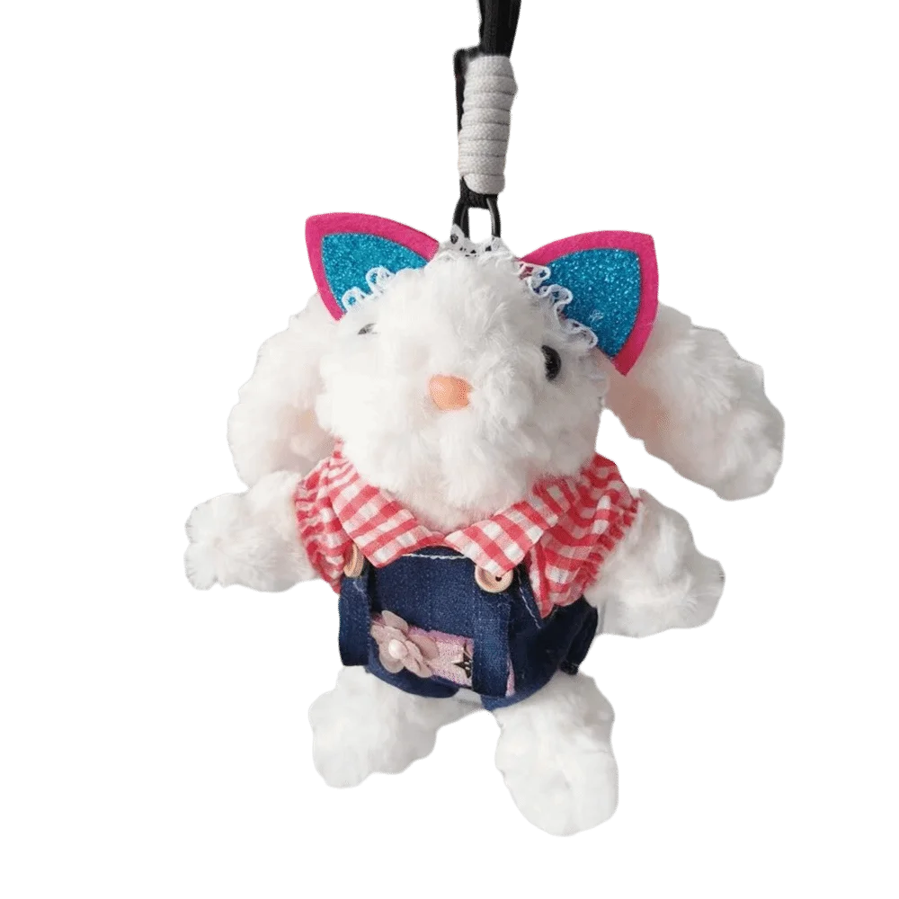 창의적인 봉제 토끼 인형 펜던트 만화 나비 매듭 인형 열쇠고리 납작 귀 봉제 인형 장난감 선물