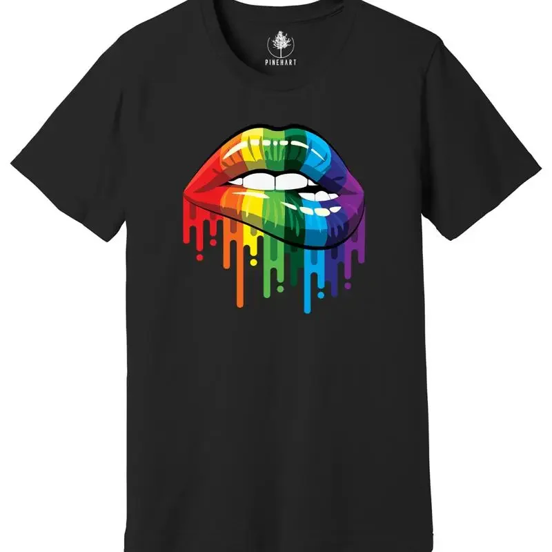 

Футболки LGBTQ+, Футболка с флагом LGBTQ и капающими губами, Футболка в поддержку гендерного равенства, Футболка в честь Гей-прIDE