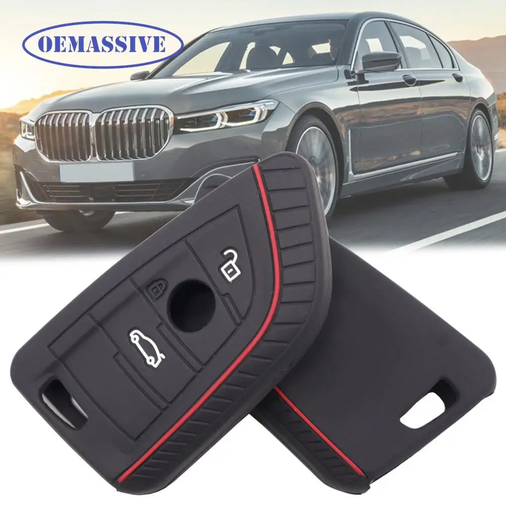 

OEMASSIVE 3 Button Silicone Remote Car Key Case Cover Shell Holder For BMW 1 2 3 4 5 6 7 X1 X2 X3 X4 X5 X6 2017 2018 2019 - 2022