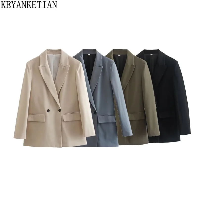 

KEYANKETIAN, осенняя новая женская одежда, двубортный свободный офисный костюм с откидными карманами, женское пальто, дорожный костюм