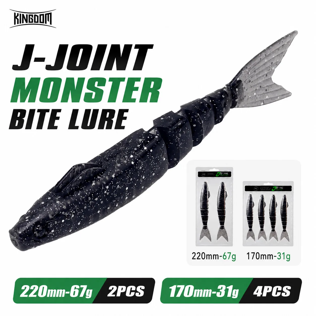 KINGDOM J-Joint Monster Bite Weichköder 170mm/220mm 31g/67g Mehrteiliger PVC-Swimbait Weichköder für Großraubfisch-Meeresangeln