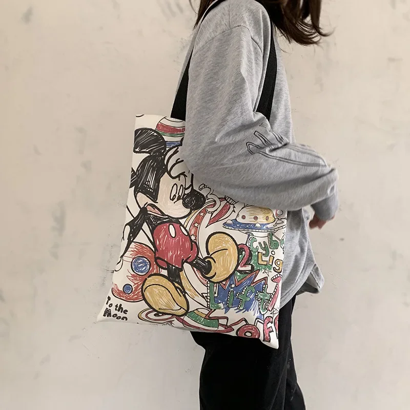 Disney new canvas bag ladies single shoulder ins cartoon cute Mickey mouse print fashion student canvas baby girls handbag