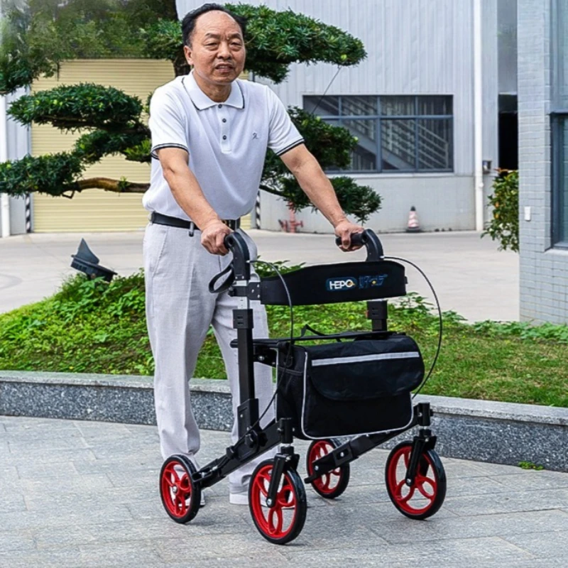 Foldable Rolling Walker for All Terrain Wheels,Adjustable Walking Shopping Cart Heavy Duty Rollator Walker for Seniors with Seat
