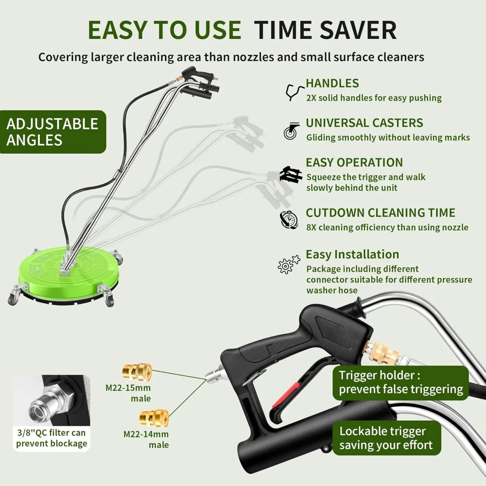 er Surface Cleaner with 4 Wheels - Coated Green Dual Handle Stainless Steel Surface Cleaner for Pressure Washer