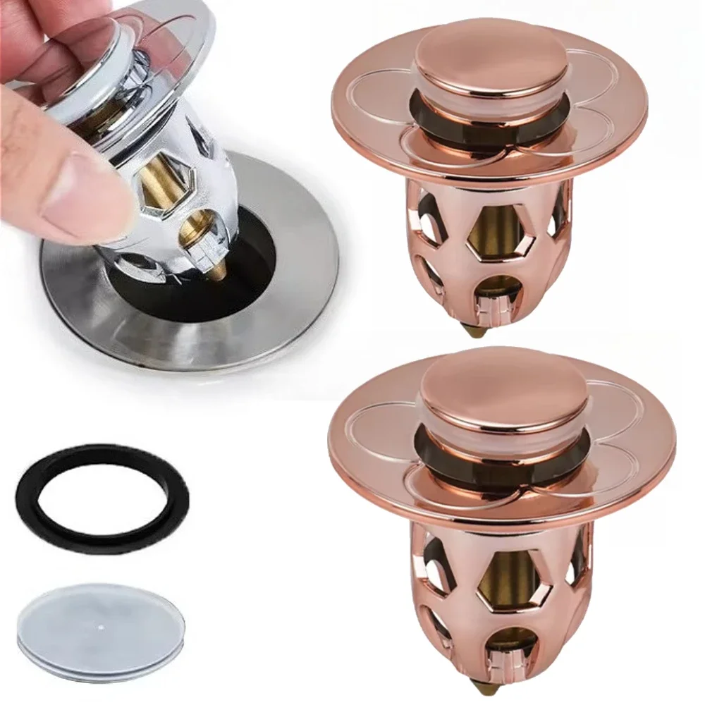 

Universal Bathroom Sink Stopper Anti Clogging Sink Drain Strainer for 1.33-1.57in Drain Hole Push-Type Washbasin Pop Up