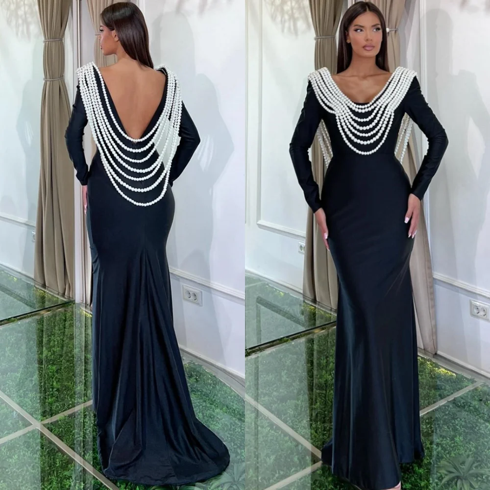 

Customized Mermaid Luxury Velour Evening Dresses Exquisite Long Sleeves Celebrity Gowns Temperament Special Occasion Gowns