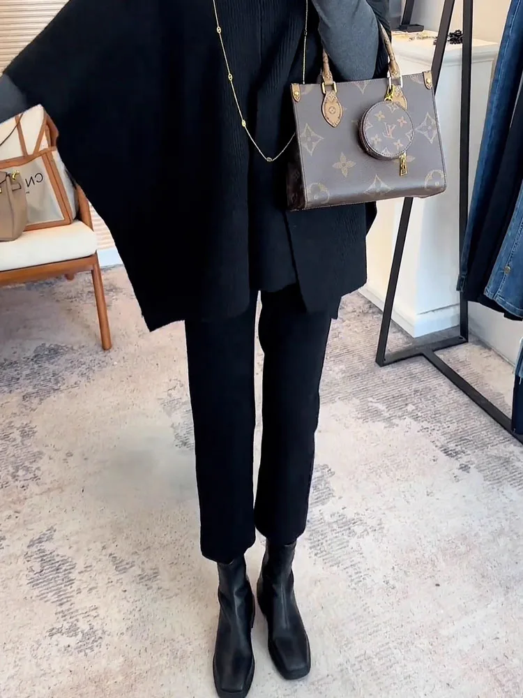 하이웨이스트 안감 있는 스트레이트 레그 진 여성용 2025년 신상 블랙 가을 겨울 슬림핏 레이디스 브레드스티 팬츠