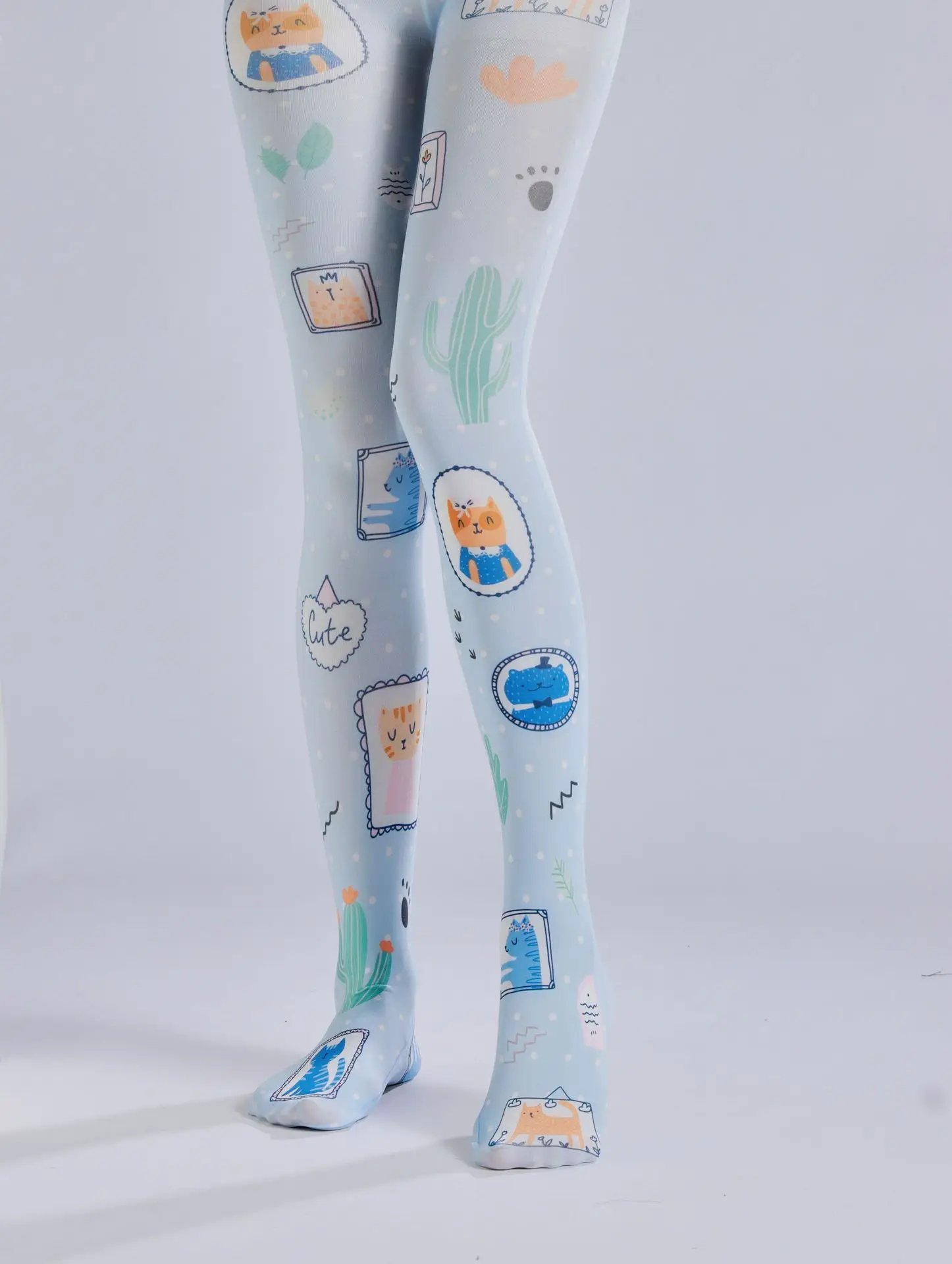 Two-Dimensional Cute Cartoon Cat Printing Women Pantyhose Comfortable Velvet Lolita Hottie Fashion Funny Tights