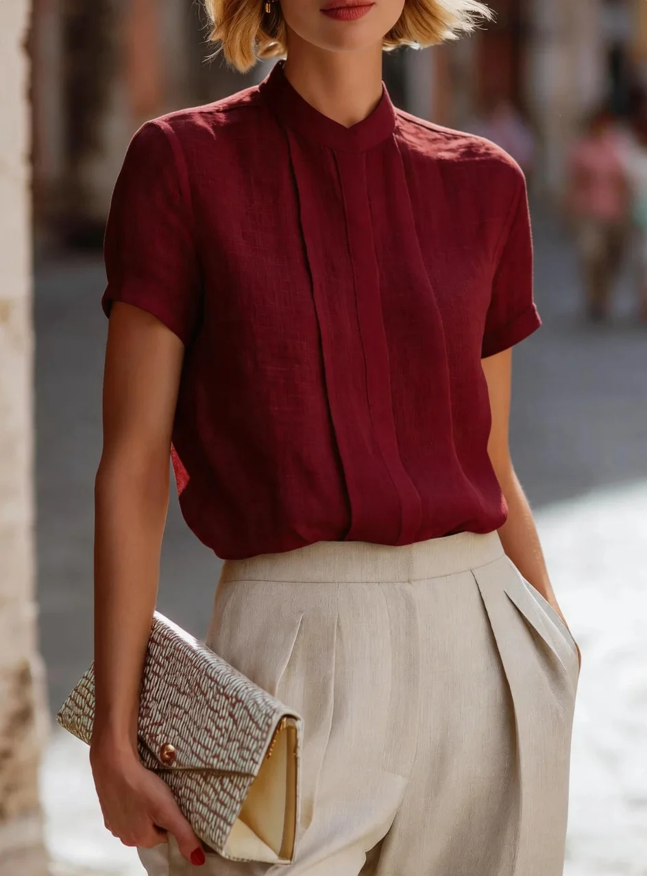 Damen Kurzarm-Bluse mit Plisse – Shirt Camp Collar Bewertung und Preis