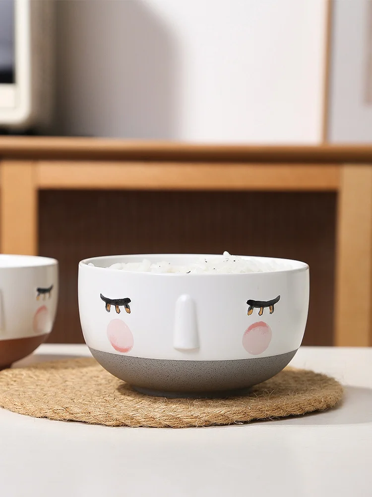 Ceramic 4.6 Inch Bowls Expression On Glazed Japan Cute Style Home Kitchen Dinnerware Round Bowl Cartoon 350ML Food Container