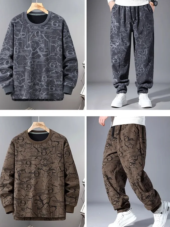 

Мужской спортивный костюм больших размеров с флисовой подкладкой, утепленный, осенне-зимний, комплект из двух предметов: толстовка и брюки