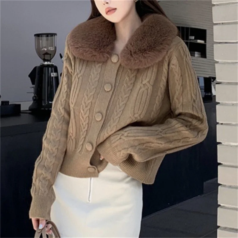 2026 Autumn and Winter New Sweater Collar Top Removable Twist Sweater Knitted Sweater Jacket Women