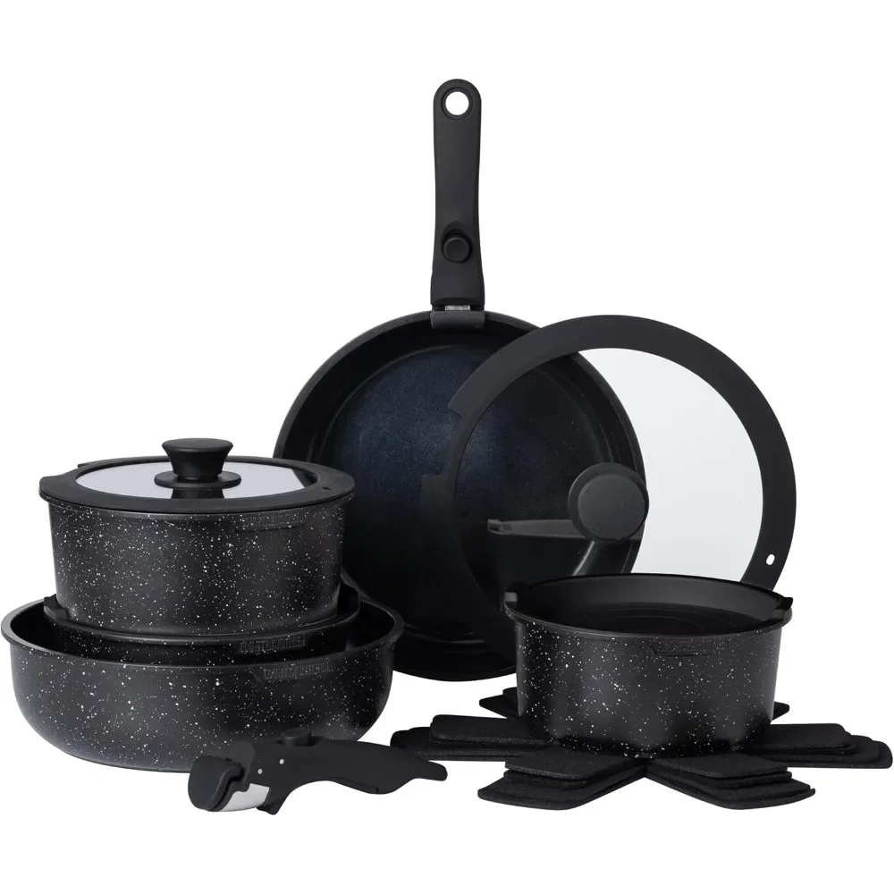 

13 Piece Pots and Pans Set - Safe Nonstick Kitchen Cookware with Removable Handle