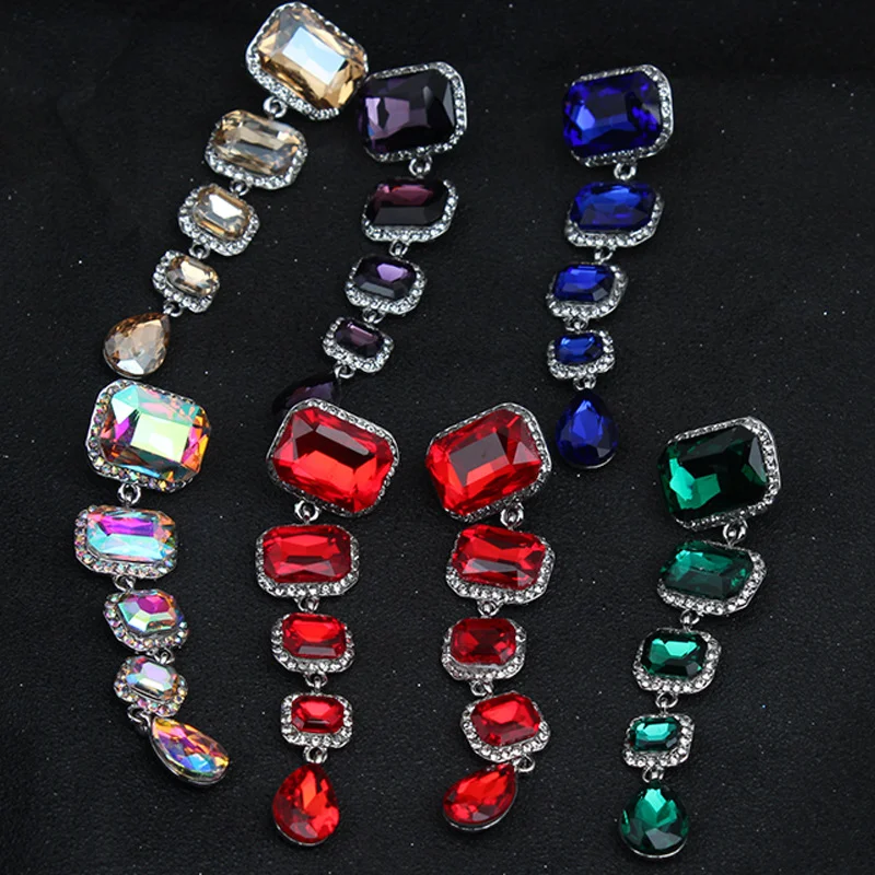 

Crystal gemstone earrings with diamond accents and long dangling earrings. High-quality waterproof jewelry. Birthday gift