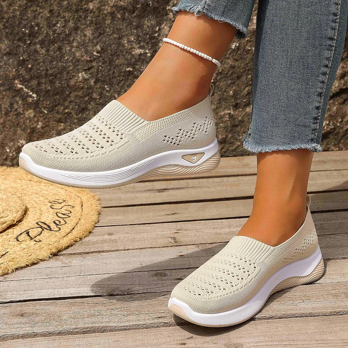 Women'S Lightweight Breathable Knit Walking Shoes - Soft EVA/PVC Sole, Low-Top Summer Sneakers With Fabric Upper & Lining, Multiple Colors For Casual & Light Exercise, Ladies Shoes