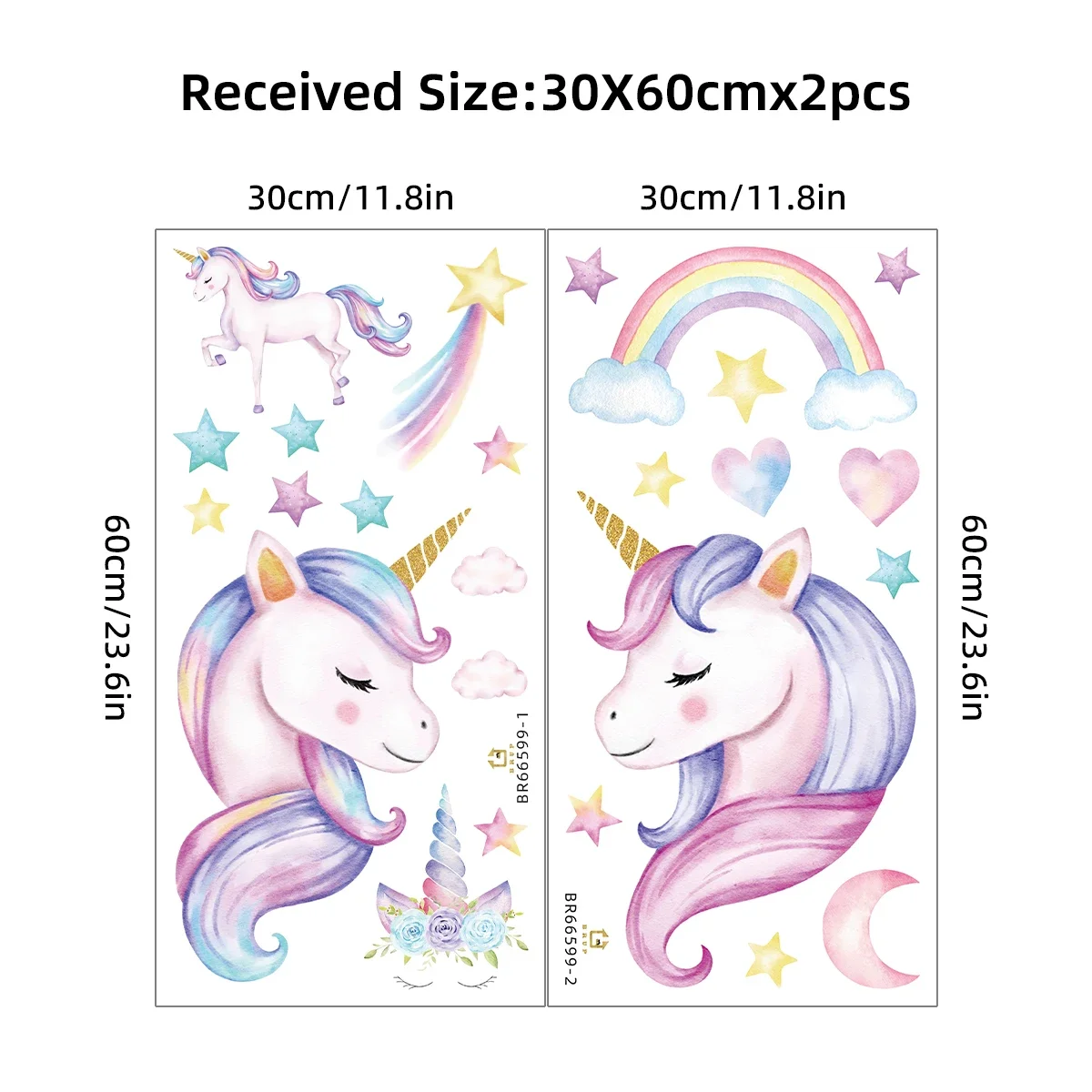 2 قطع الكرتون قوس قزح القمر نجوم يونيكورن ملصقات الحائط لغرفة الأطفال غرفة الاطفال الفتيات غرفة نوم ديكور المنزل جدار الشارات