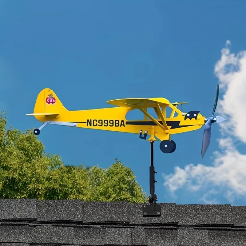 Creative Weather Vane Wind Direction Compass Pipe Airplane Weathervane Windmill 3D Outdoor Garden Decoration Metal Windmill view 2