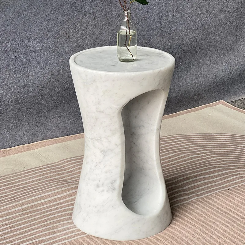 

Luxury Modern Round Top Small Size Carrara White Marble Side Sofa Coffee Table Villa Building Apartment Living Room Furniture