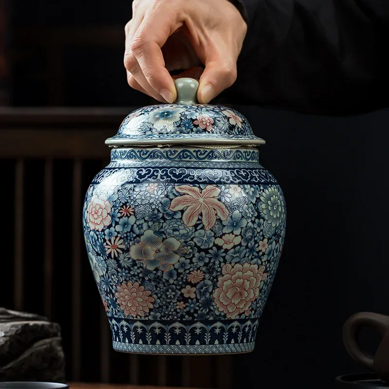 Chinese Blue and White Porcelain Tea Jar Ceramic Candy Nuts Jar Coffee Beans Medicinal Herbs Storage Bottles Kitchen Containers