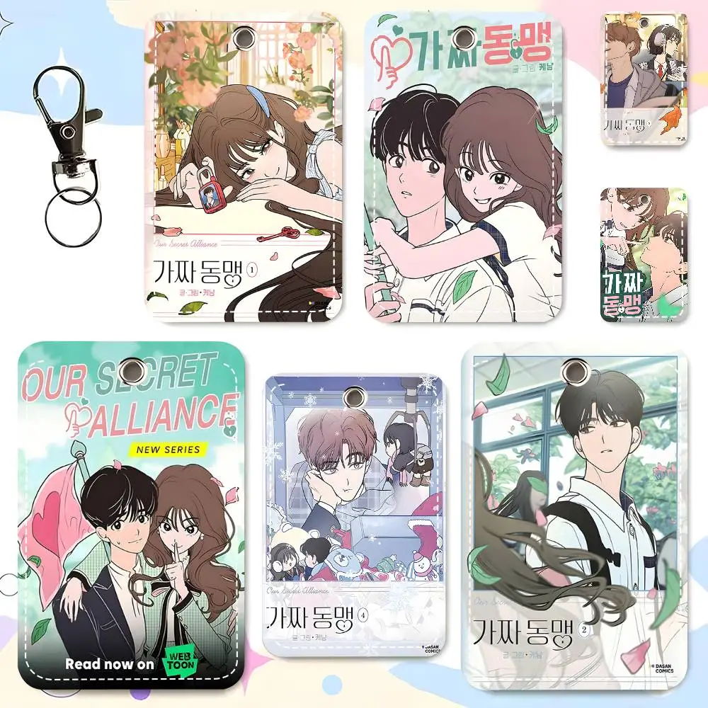 1pc Our Secret Alliance Card Case Keychain Access Card Bag Key Tag Ring Leather Card Holder Key Ring Access