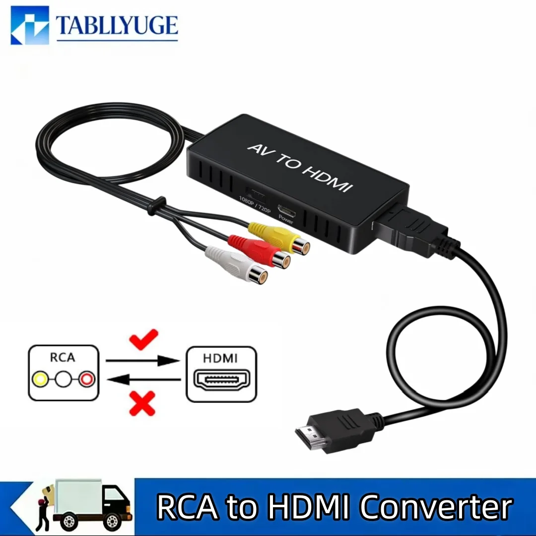 Convertidor de Audio y Video RCA a HDMI Compatible con 1080P, Adaptador AV a HDMI, Compatible con PAL/NTSC para Reproductores de PS2, PS3, XBOX, VHS, DVD y Blu-Ray