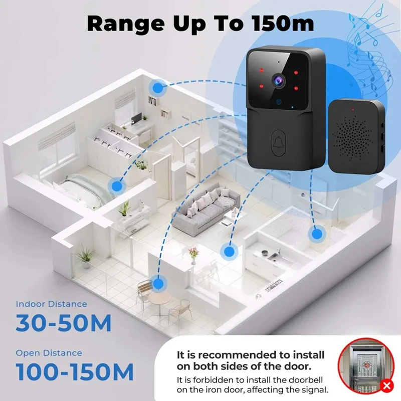 Sonnette sans fil Wi-Fi avec batterie DC AC, sonnette domestique durable, sonnette avec Alexa Google, Tuya, 62 caméras