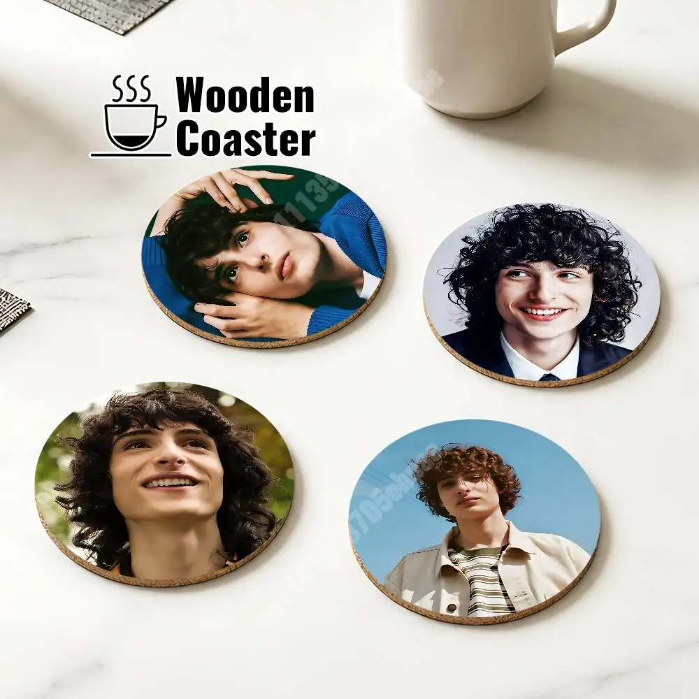 F-Finn W-Wolfhard Horror Film Star Wooden Cup Mat Americano Beer Milk Water Coaster for Baking Studio