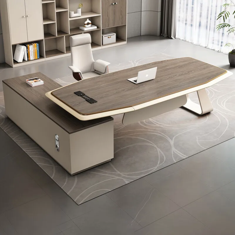 modern simple office president desk, office furniture, leadership manager desk set 1.8 meters boss table + side cabinet