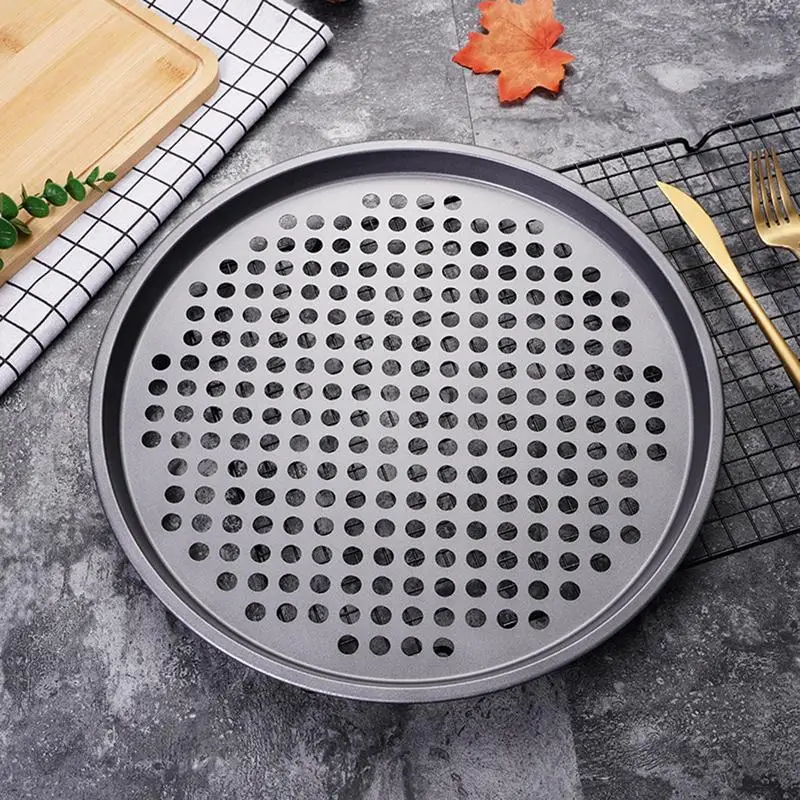 Carbon Steel Perforated Pizza Pan Non Stick Ro UndOven Tray With Holes Cooking Plate Dishes Holder Baking Tool For Home Kitchen