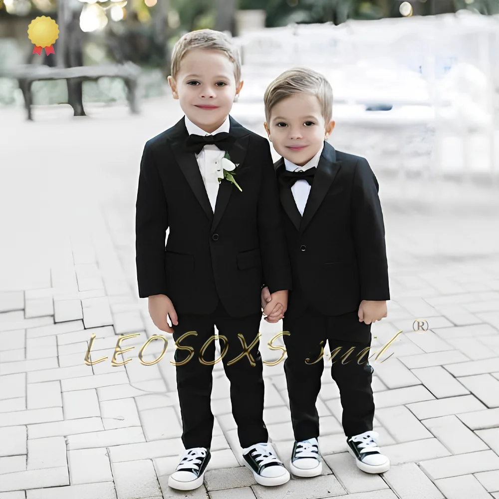 Boy's 2-Piece Suit - Black Mandarin Collar Jacket and Trousers, Elegant for Weddings and Parties, Tailored Tailcoat for Children