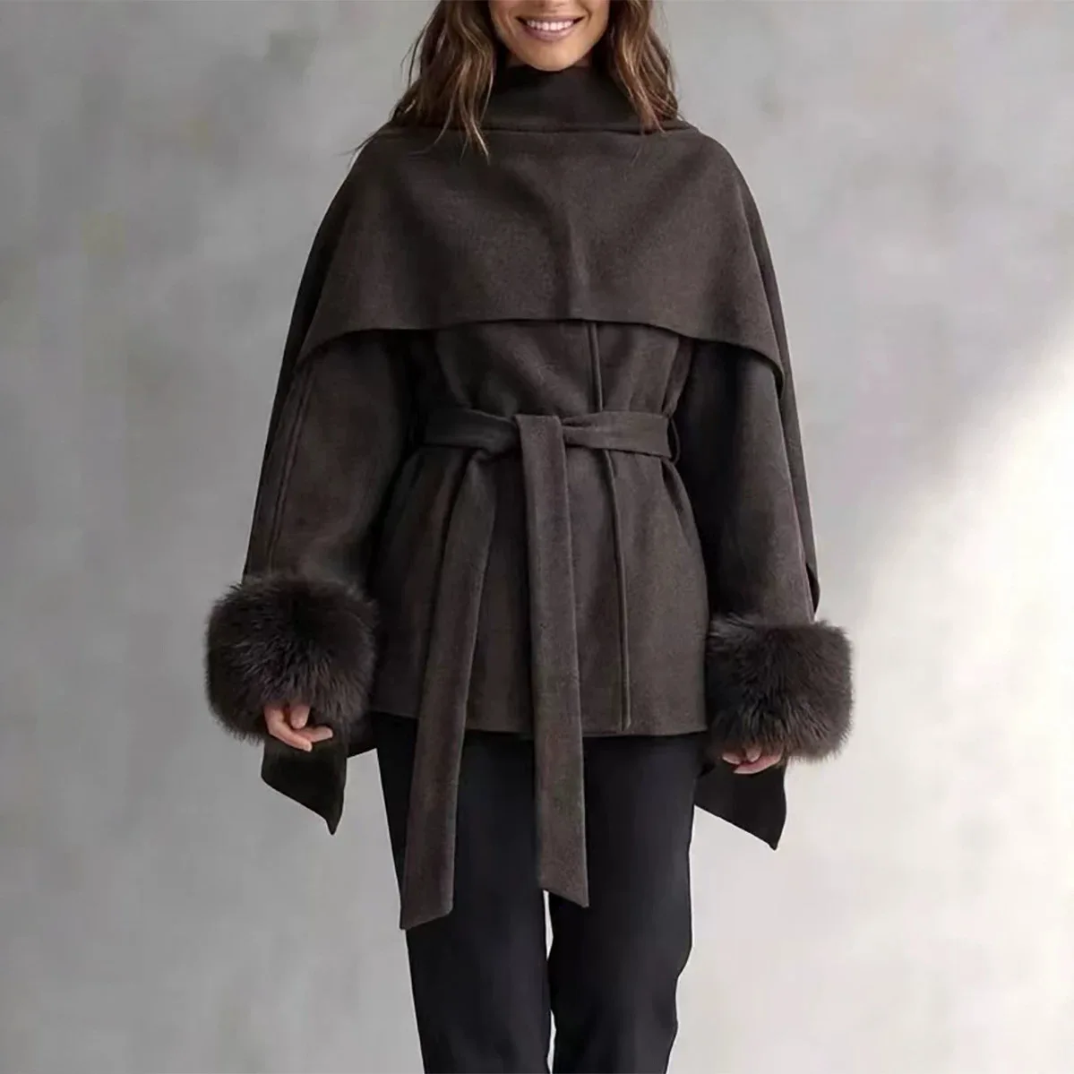 2026 Autumn and Winter New Solid Color Waist Strapped Woolen Coat, Fashionable, Elegant and Versatile Coat