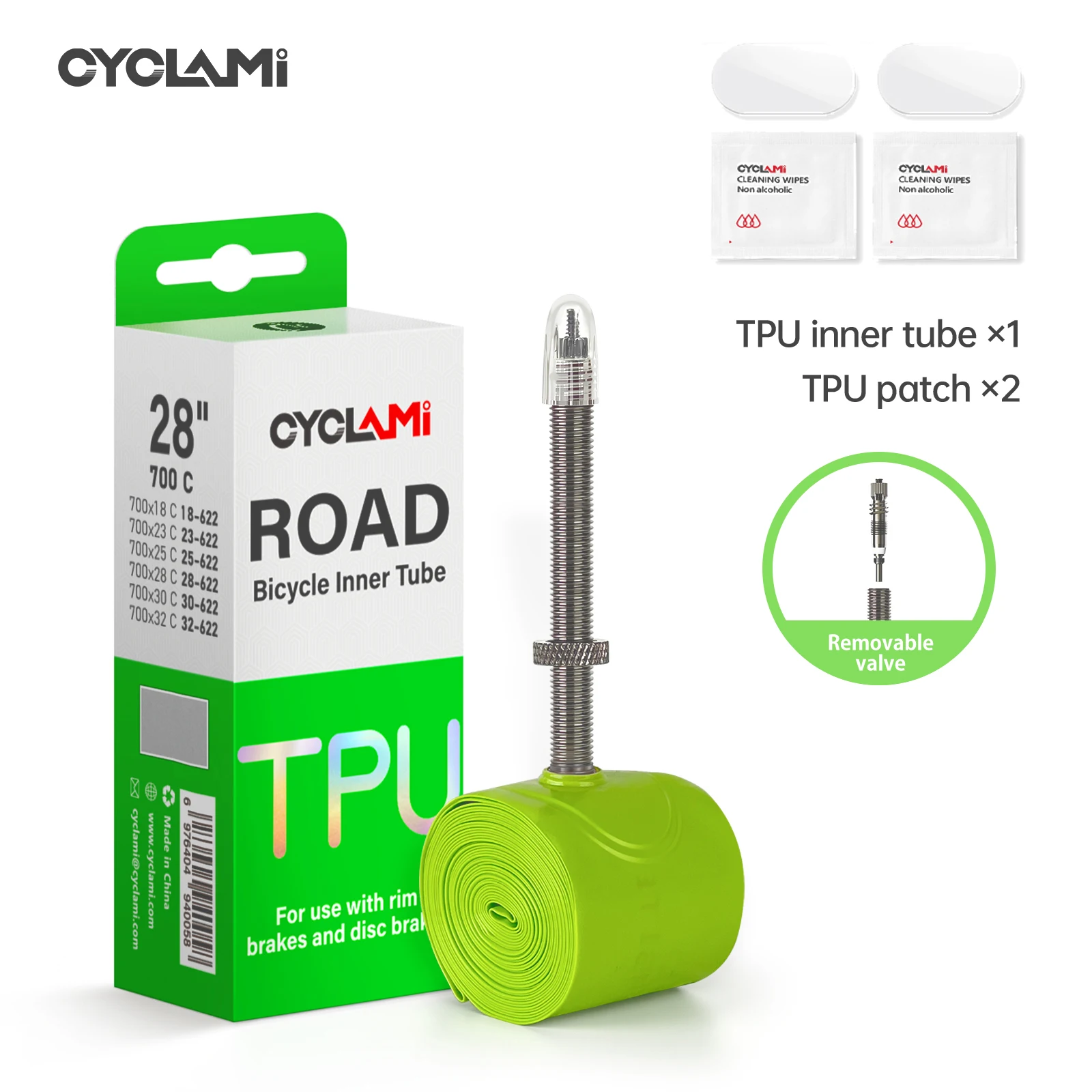 CYCLAMI Fiets Binnenband Ultralight TPU Slang Metalen Presta Ventiel Verwijderbare Fietsaccessoires Voor Road 700C 700 18 23 25 28 30 32 C