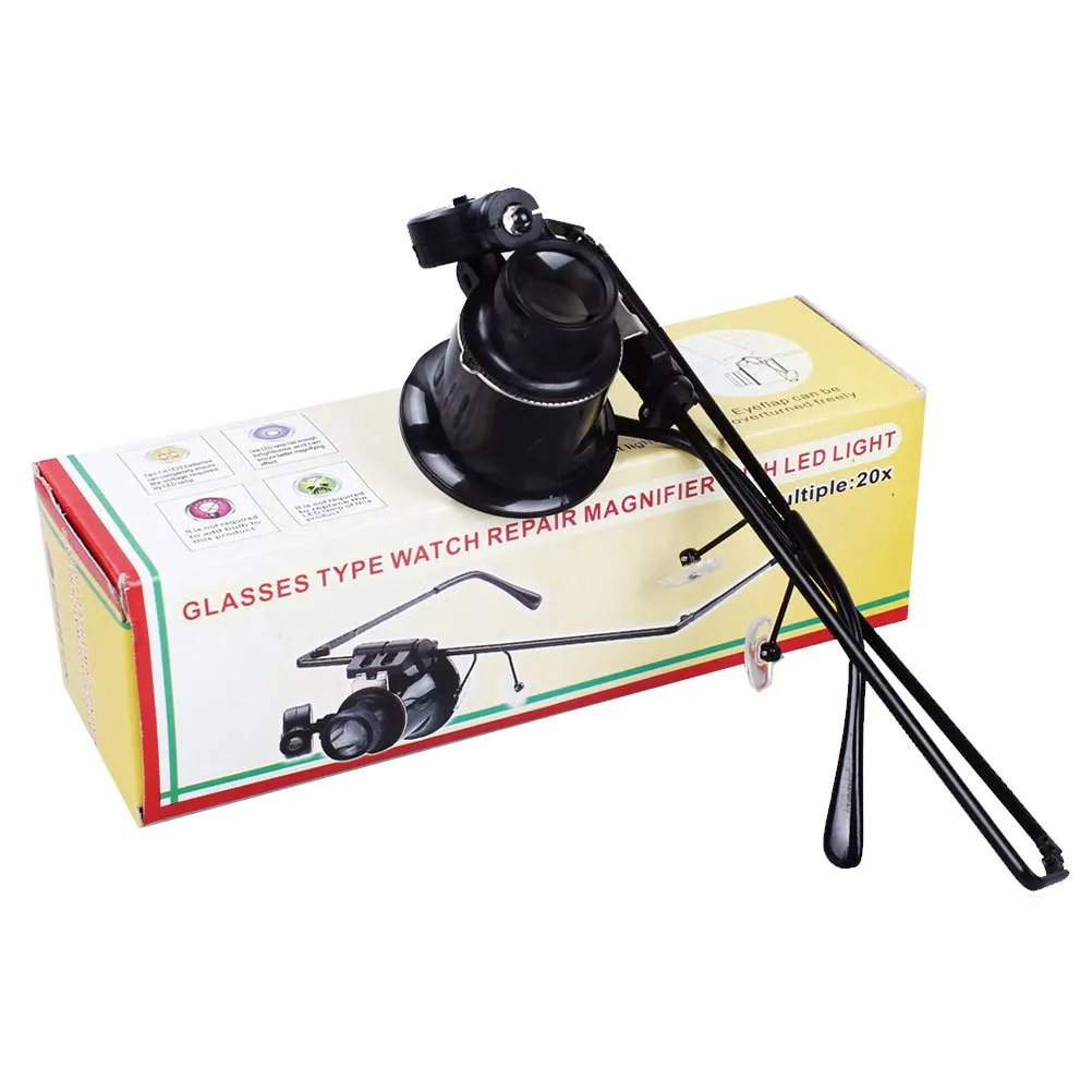 

20x Portable Double Lens Magnifying Glasses Jeweler Watch Repair Head-Mounted Loupe Replacement Headband Stable Magnifier